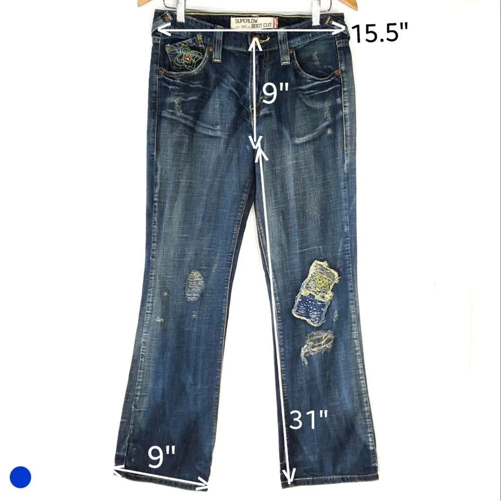 Y2K Levi's 518 Super Low Boot Cut Jeans Size 9M Distressed Patches Embroidered - Picture 11 of 12
